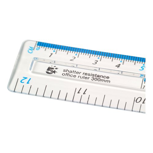 5 Star Office Ruler Plastic Shatter-resistant Metric and Imperial Markings 300mm Clear