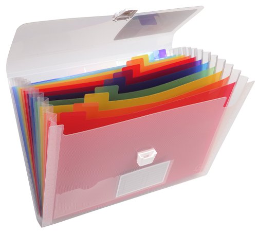 This file provides you with a colourful way to store all of your loose documents, ensuring that they are split into properly organised segments. With different coloured sections it becomes easy to separate all of your work into different areas, meaning that the retrieval of the pertinent information is simple. The product expands to meet your needs, allowing you to store everything that you might need to without any trouble or difficulty. These files fit A4 documents.