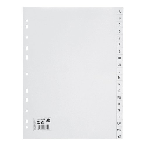 5 Star Office Index A-Z 20-Part Polypropylene Multipunched Reinforced Holes 130 Micron A4 White