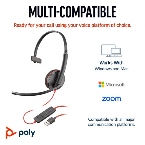 Poly Blackwire 3210 Monaural UC USB-C/A Headset 8X214AA