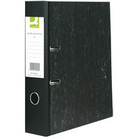 Manufactured using recycled board and paper, with a stylish marbled design, these Q-Connect lever arch files have a 70mm capacity for A4 documents. The file features a large labelling area on the spine for quick identification of contents, a thumb hole for easy retrieval from the shelf and locking slots and metal shoes for durability. This pack contains 10 black files.