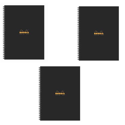 Rhodia Meeting Book A4 Wirebound Hardback Black 160 Pages (3 Pack) 119238C | GH15286 | Clairefontaine