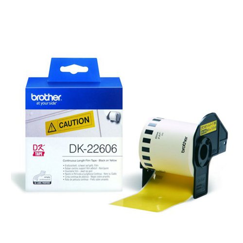 Brother Continuous Film Labelling Tape 62mm x 15.24m Black on Yellow DK22606