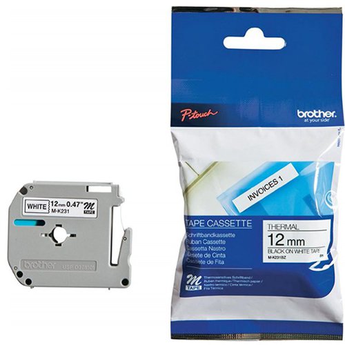 Brother P-Touch Tape Cassette 12mm Black on White Non Metallic Tape Blister Pack MK231BZ