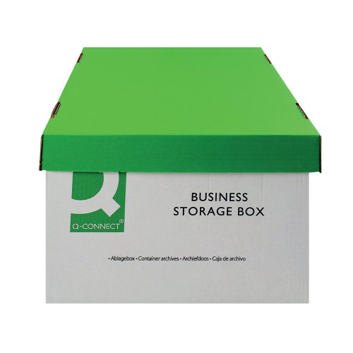 Q-Connect Business Storage Box 335x400x250mm Green and White (10 Pack) KF21660 Storage Boxes KF21660