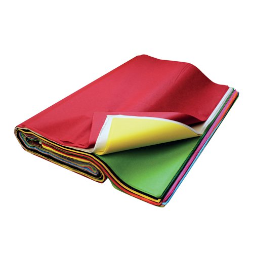 BI02118 | Ideal for classroom use, this Bright Ideas Tissue Paper is suitable for arts and crafts, wrapping gifts, and more. Each 18gsm sheet of tissue paper measures 520 x 760mm. This assorted pack contains 480 sheets of tissue paper in white, cerise, turquoise, apple green, light blue, pink, blue, brown, lilac, light green, burgundy, black, gold, dark green, dark blue, violet, red, yellow, orange and lavender (24 sheets of each colour).