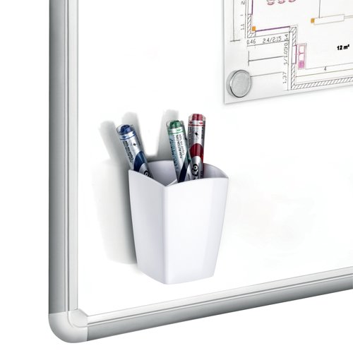 Keep markers and whiteboard accessories within easy reach during lessons, meetings and presentations with this CEP Pen Cup. It securely adheres to magnetic whiteboards and surfaces with two compartments to hold several pens at once. It is made from shock resistant and recyclable polystyrene with a high gloss finish.