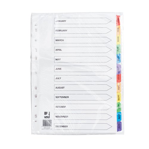 Q-Connect Multi-Punched January-December Reinforced Multi-Colour A4 Index Pre-Printed Tabs KF01524 KF01524