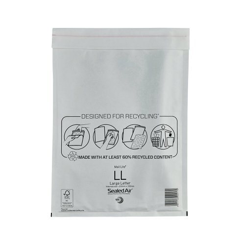 Mail Lite Bubble Lined Postal Bag Size LL 230x330mm White (Pack of 50) MAIL LITE LL | MQ00217 | Sealed Air Ltd