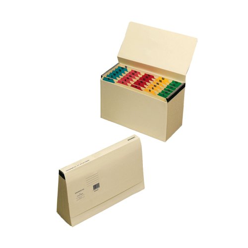 Allowing you an easy way to sort all of your documents by alphabetical order, this Q-Connect A-Z expanding file is the perfect solution for ensuring that your information is properly organised. With 19-pockets labelled with Mylar-coated tabs between A-Z, these files have plenty of room for all of different documents. The manilla construction guarantees that all of your contents are completely secure from damage, keeping all of your data protected against loss. Speeding up the retrieval of your data, this is perfect for ensuring the efficiency of your workplace.