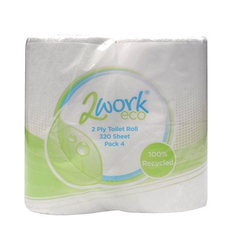 2Work Recycled Toilet Roll 2-Ply 320 Sheets (Pack of 36) KF03808