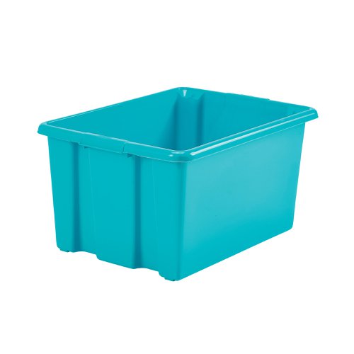 This large Stack & Store storage box is perfect for storing and transporting a range of items. Suitable for stacking or nesting together, these boxes can be stacked without lids by rotating the box by 180 degrees. With an easy to clean finish, this practical, stackable box has the capacity of 52L. Lids available separately. Supplied in a Teal finish, measuring 590 x 400 x 290mm.