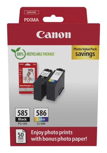 Canon PG-585/CL-586 Ink Cartridges K/CMY + 4 x 6 in Photo Paper Value Pack 6204C004