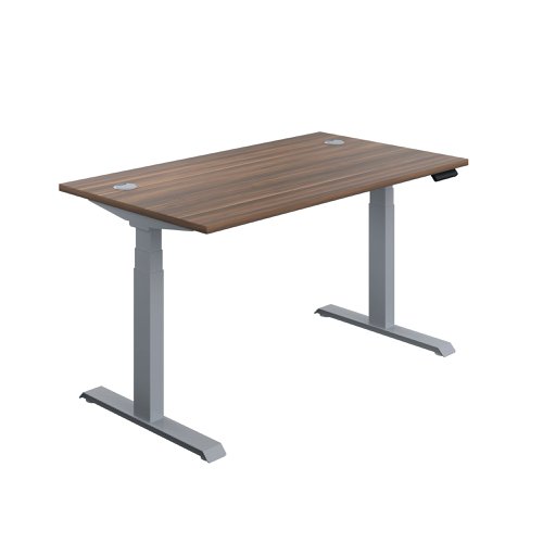 Jemini Sit/Stand Desk with Cable Ports 1200x800x630-1290mm Dark Walnut/Silver KF809692