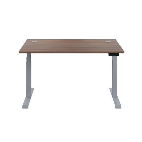 Jemini Sit/Stand Desk with Cable Ports 1200x800x630-1290mm Dark Walnut/Silver KF809692 | VOW