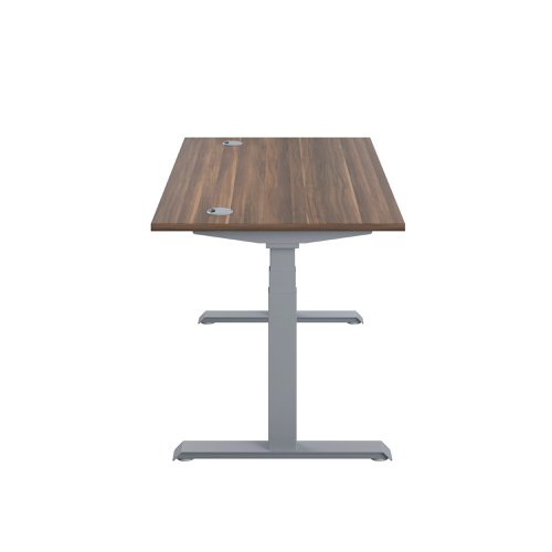 Jemini Sit/Stand Desk with Cable Ports 1200x800x630-1290mm Dark Walnut/Silver KF809692 | VOW