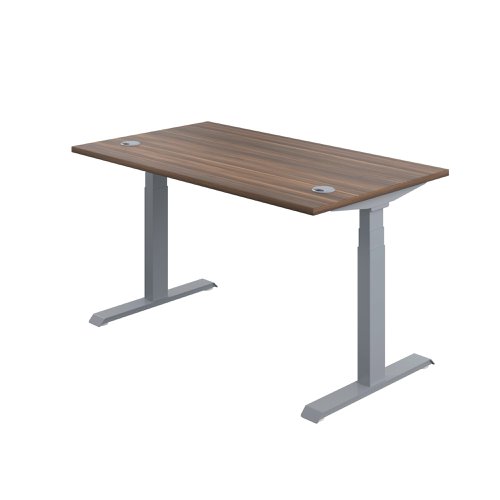 Jemini Sit/Stand Desk with Cable Ports 1200x800x630-1290mm Dark Walnut/Silver KF809692 | VOW