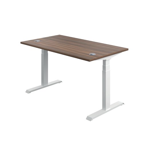 Jemini Sit/Stand Desk with Cable Ports 1200x800x630-1290mm Dark Walnut/White KF809753 | VOW