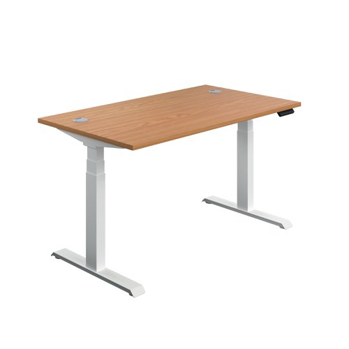 Jemini Sit/Stand Desk with Cable Ports 1400x800x630-1290mm Nova Oak/White KF809906