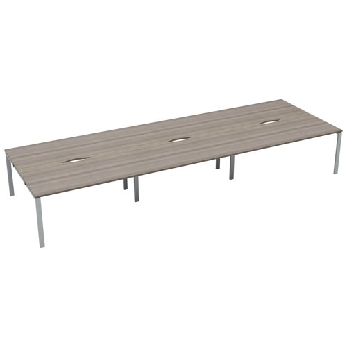 Jemini 6 Person Bench Desk 4200x1600x730mm Grey Oak/White KF809159 | VOW