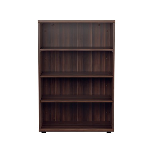 This Jemini Bookcase provides a convenient storage solution for organised office filing. Complete with four shelves, this bookcase is suitable for filing and storing lever arch and box files. The bookcase measures 800x450x1600mm and comes in a dark walnut finish to complement the Jemini furniture range.