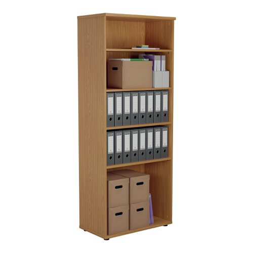 This Jemini Bookcase provides a convenient storage solution for organised office filing. Complete with four shelves, this bookcase is suitable for filing and storing lever arch and box files. The bookcase measures W800 x D450 x H2000mm and comes in a nova oak finish to complement the Jemini furniture range.