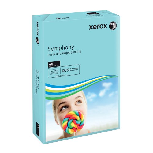 Looking to add some colour to your life? Xerox A4 Symphony Mid-Blue Paper helps your documents stand out from the pack. Created according to the exacting standards applied to all Xerox products, it has the same smooth surface, printability and excellent opacity we have come to expect. Designed for high speed, high volume printing and compatible with all laser, inkjet and copier printers, this 80gsm paper is nothing less than the very best.