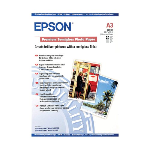 To get the very most from your printer, Epson A3 Premium Semi-Gloss Photo Paper is the perfect solution. With a semi-glossy finish, this paper provides a little shine but without the reflection that can ruin certain images. This paper absorbs all ink in the swiftest manner to leave you with a page that is clean and doesn't suffer from any sort of loss in quality. The high quality design of the paper ensures that it will not cause jams or disruption in the speed of your printing.