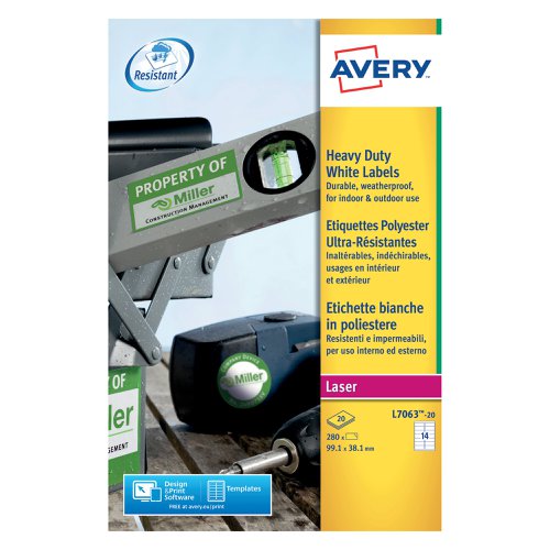 Avery Laser Label Heavy Duty 14 Per Sheet White (Pack of 280) L7063-20 | Avery UK