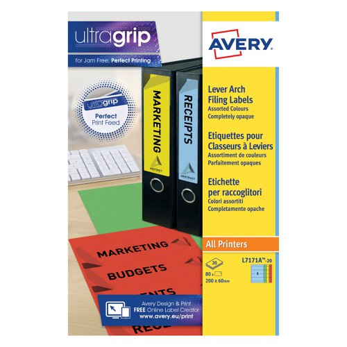 Avery Lever Arch Spine Label 200x60mm (Pack of 80) L7171A-20 | AV10626 | Avery UK