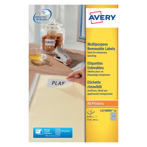 Avery Laser Mini Labels 17.8x10mm 270 per sheet White (67Pack of 50) L4730REV-25 Small Labels AV10641