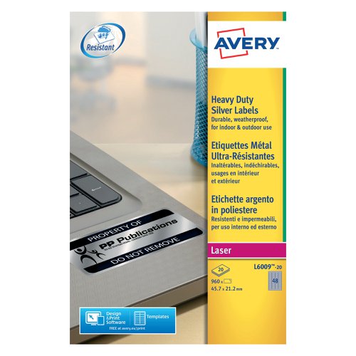 Avery Laser Label H/Duty 48 Per Sheet Silver (Pack of 960) L6009-20