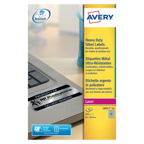 Avery Laser Label H-Duty 10 Per Sheet Silver (Pack of 200) L6012-20 | Avery UK