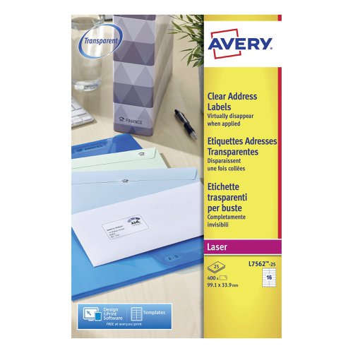 Avery Clear Laser Labels 99x34mm (Pack of 400) L7562-25 | Avery UK