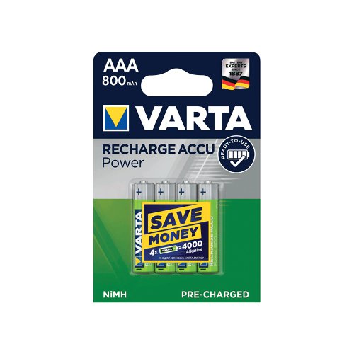 Varta AAA Rechargeable Accu Battery NiMH 800 mAh (4 Pack) 56703101404