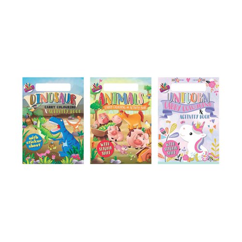 TAL6891 | This collection of 12 colouring and activity books are perfect for children- and come in three varieties: Dinosaur, Animals and Unicorn. Designed to be easily carried, these books contain a wide assortment of activities perfect for keeping your child engaged.