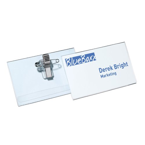 Durable Name Badge with Combi Clip 54x90mm Clear (Pack of 50) 8145/19 | DB814519 | Durable (UK) Ltd