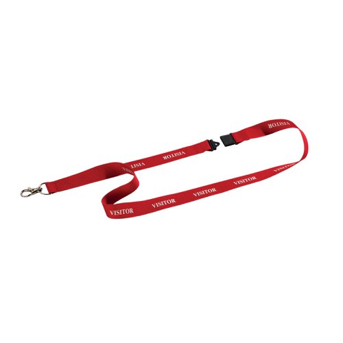 Durable Soft Textile VISITOR Lanyard with Clip and Breakaway Red (Pack of 10) 823803