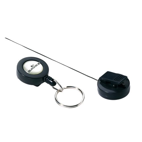 Durable Secure Retractable Keyring Badge Reel for IDs and Keys Black (Pack of 10) 8222/58 | DB80201 | Durable (UK) Ltd