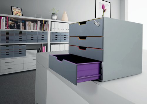 Durable VARICOLOR SAFE 4 Drawer Lockable GDPR Colour Coded Desktop Storage A4+ 760627 Drawer Sets DB70241