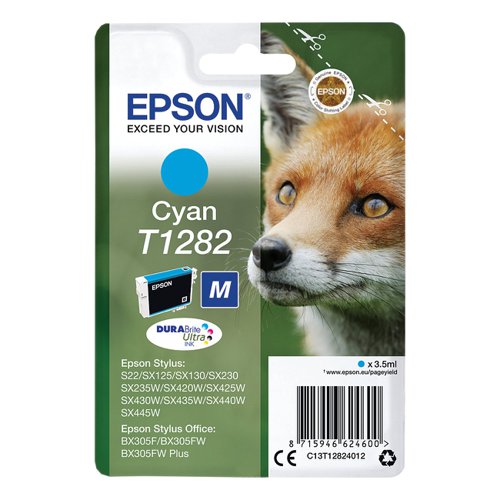 Epson T1282 Ink Cartridge DURABrite Ultra Fox Cyan C13T12824012