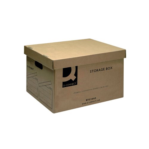 Q-Connect Brown Storage Box 335x400x250mm 10 Pack  (Removable lid and cut out handles) KF21665