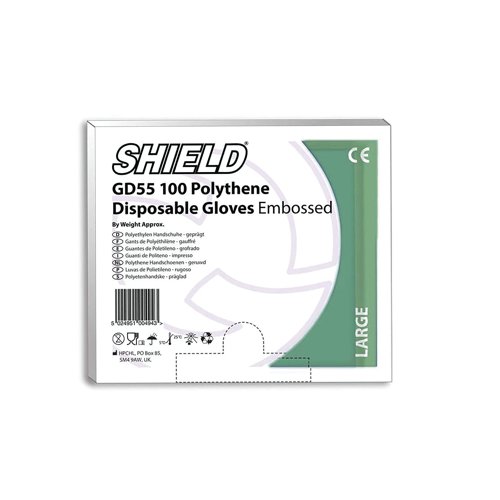 Shield Embossed Polythene Disposable Glove Clear Large Use with Dispensers (Pack of 100) GD55 - L