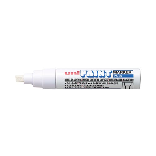 The uni-ball Paint marker is designed to deliver vibrant colour in waterproof ink on any surface. This oil-based marker is great for artists, students and anyone who wants to make a lasting mark. It has a large 8mm chisel tip which produces a thick confident line and is great for working over large areas. Supplied in a pack of 6 white markers.