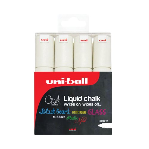 Uni-Ball PWE-8K Chalk Marker Chisel Broad White (Pack of 4) 153494344