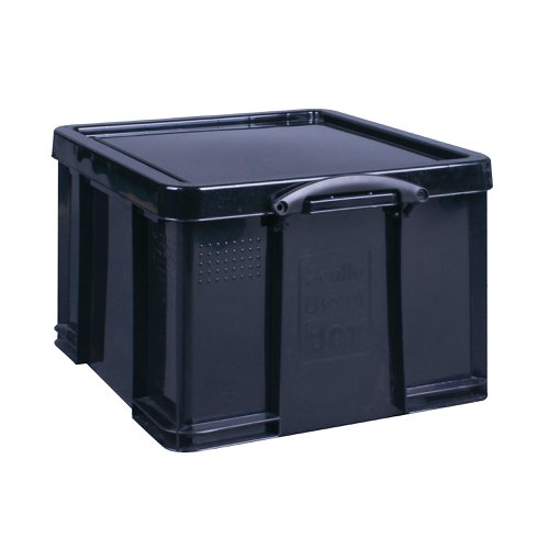 Keep files and documents neatly stored away in this 42 Litre Recycled Plastic Storage Box from Really Useful. With 42L of capacity, the large interior provides plenty of room for A4 and foolscap documents and folders. The opaque black sides and lid keeps your files private and protects them from fading in harsh sunlight. The design is stackable as well for space-saving storage, and features handles for easy carrying. It's eco-friendly as well, made from 100% recycled plastic.