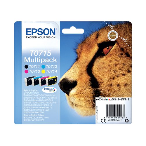 Epson T0715 Ink DURABrite Ultra Cheetah Multipack CMYK C13T07154012