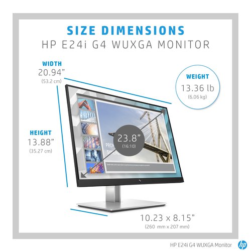 HP E-Series E24i G4 61 cm (24 Inch) 1920 x 1200 pixels WUXGA Black/Silver | HP9VJ40AAABU | HP