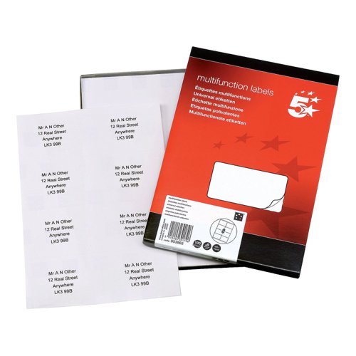 5 Star Office Multipurpose Labels Laser Copier Inkjet 105x71mm White (Pack of 800)