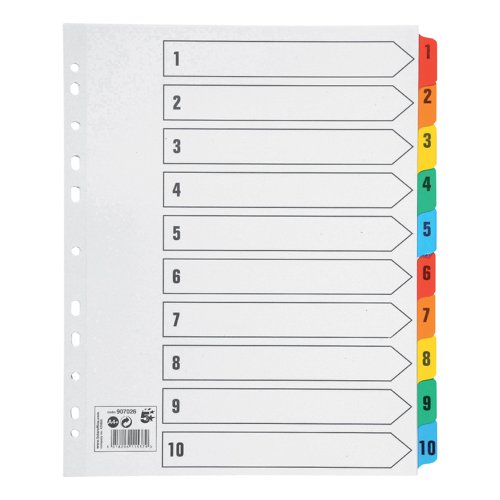 5 Star Office Maxi Index 1-10 Multipunched Mylar-reinforced Multicolour Tabs Extra Wide A4+ White